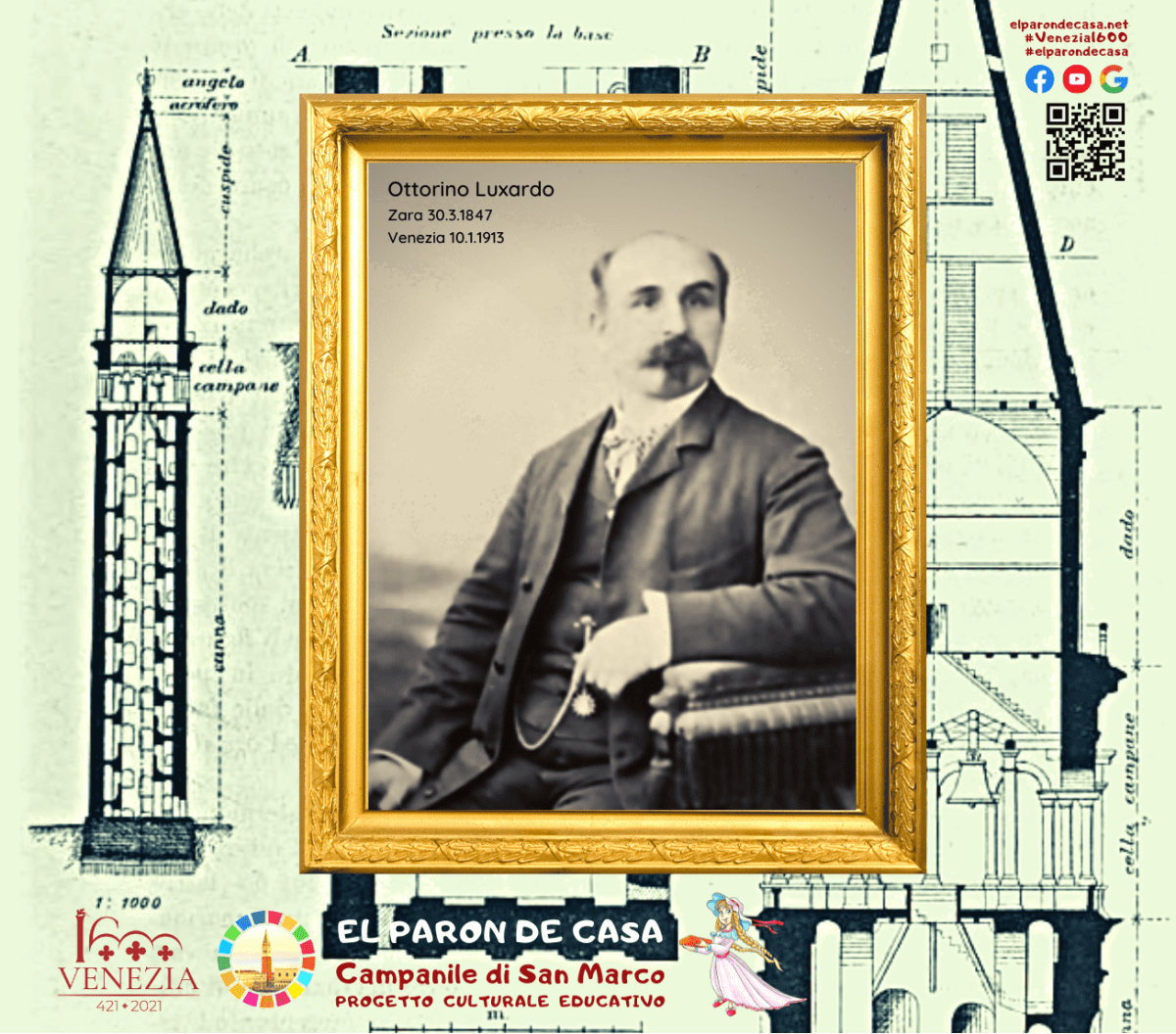 Ottorino Luxardo da Zara a Venezia. Ha studiato i materiali del Campanile di San Marco e fu Preside del&nbsp;Sarpi