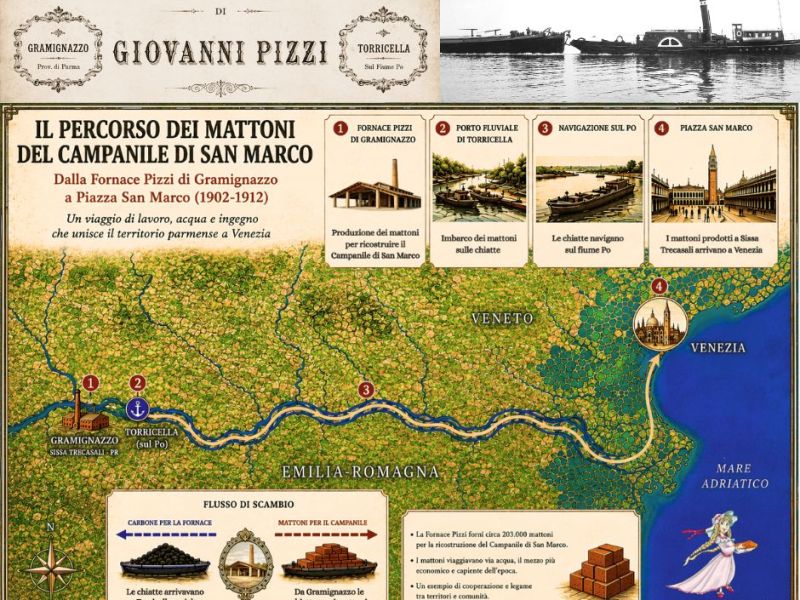 Dal Po a Venezia 203.000 mattoni per il Campanile di San Marco della Fornace Pizzi di&nbsp;Gramignazzo