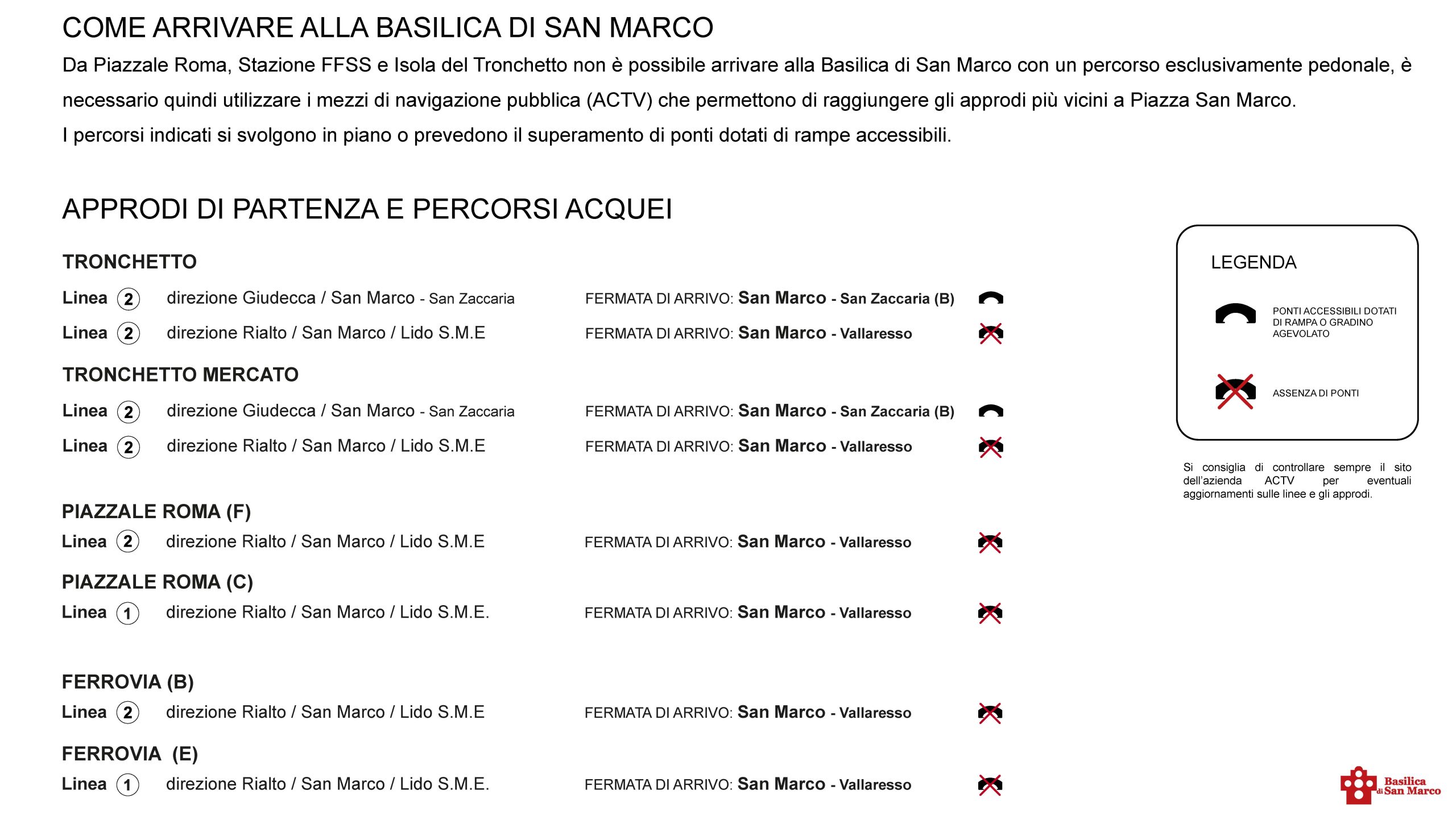Mappa e indicazioni su come arrivare alla Basilica di San Marco, con informazioni sulle linee di trasporto pubblico e accesibilità.